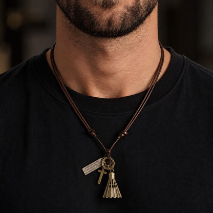 THE MEN THING Leather Necklace FREEDOM SHUTTLE  – 1.5-Inch Pure Stainless Steel Pendant with  Adjustable Leather Rope for Men & Boys
