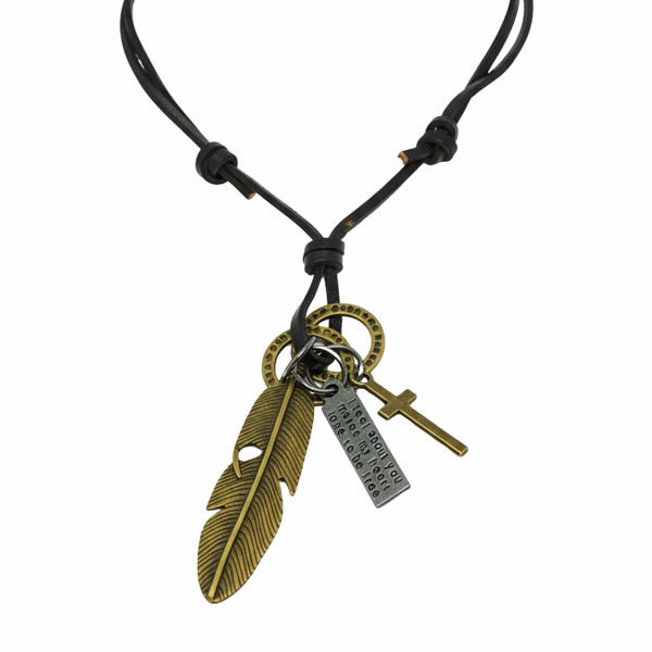 GOLDEN FEATHER OF FAITH – 2-Inch Pure Stainless Steel Pendant with Adjustable Leather Rope for Men & Boys