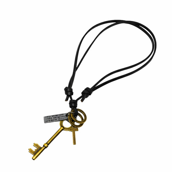 GOLDEN KEY OF FAITH – 2.5-Inch Pure Stainless Steel Pendant with Adjustable Leather Rope for Men & Boys