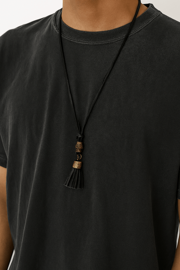 GRIT TASSEL - Leather Necklace for Men -  Adjustable Pure Leather Cord Necklace for Men & Boys