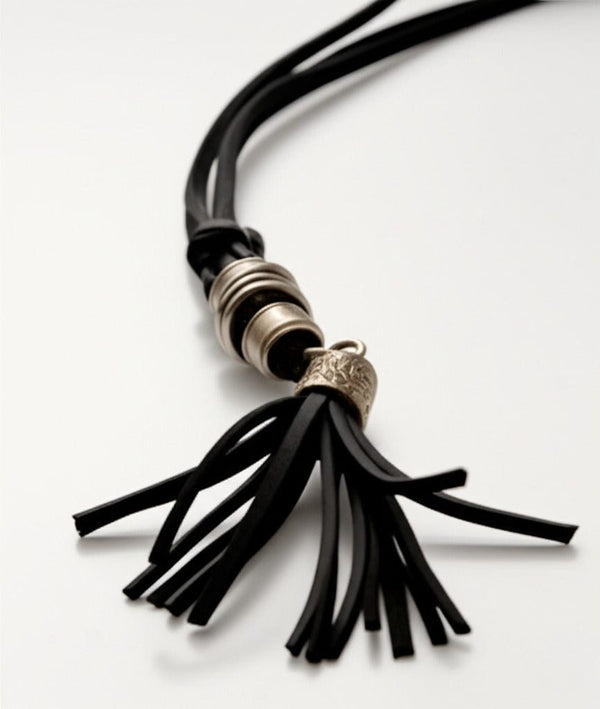 GRIT TASSEL - Leather Necklace for Men -  Adjustable Pure Leather Cord Necklace for Men & Boys