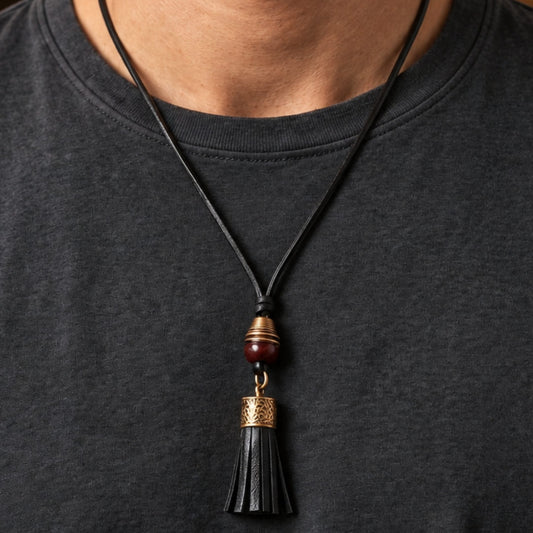 THE MEN THING Leather Necklace GRIT TASSEL - Leather Necklace for Men -  Adjustable Pure Leather Cord Necklace for Men & Boys
