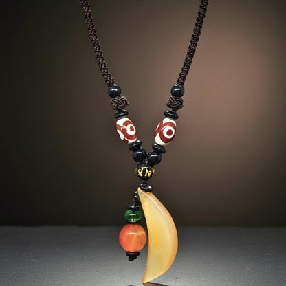 THE MEN THING Leather Necklace GUARDIAN FANG – 1.8-Inch Natural Crystal Pendant with  Adjustable Leather Rope for Men & Boys