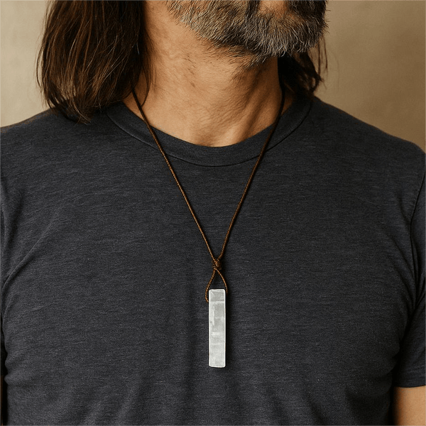 GYPSUM - Natural Crystal Unshaped Pendant with Adjustable Rope Chain for Men and Boys