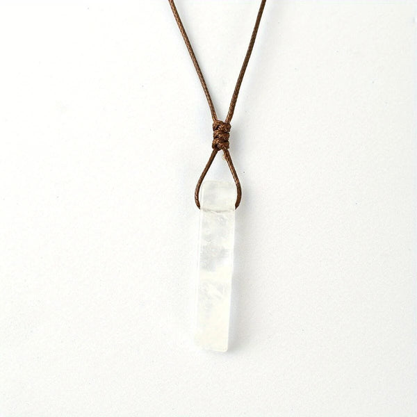 GYPSUM - Natural Crystal Unshaped Pendant with Adjustable Rope Chain for Men and Boys