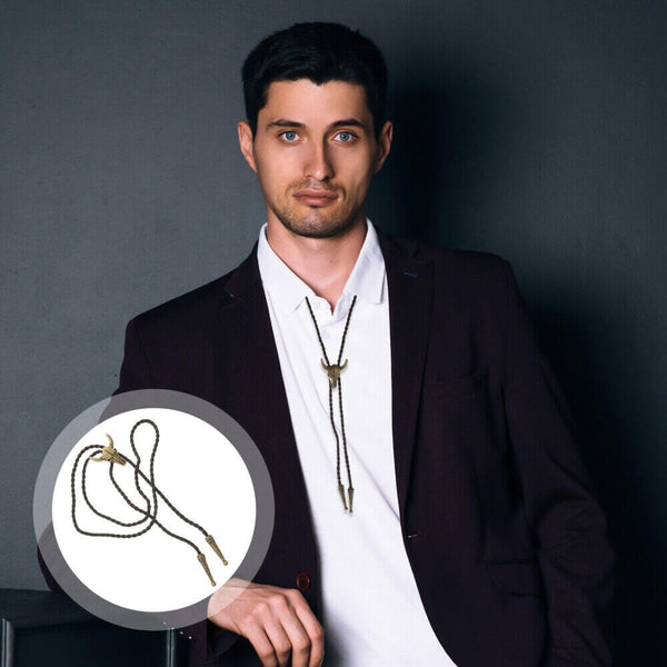 HORNET - Retro Alloy Pendant Bolo Tie | Adjustable Genuine Leather Cowboy Necktie Necklace for Men & Boys