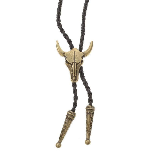 HORNET - Retro Alloy Pendant Bolo Tie | Adjustable Genuine Leather Cowboy Necktie Necklace for Men & Boys