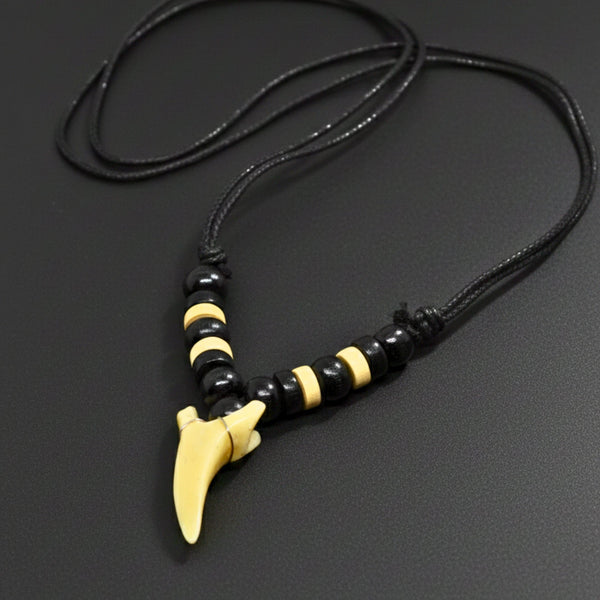 HUNTER TOOTH -  20mm Pendant with Adjustable Pure Leather Cord Necklace for Men & Boys
