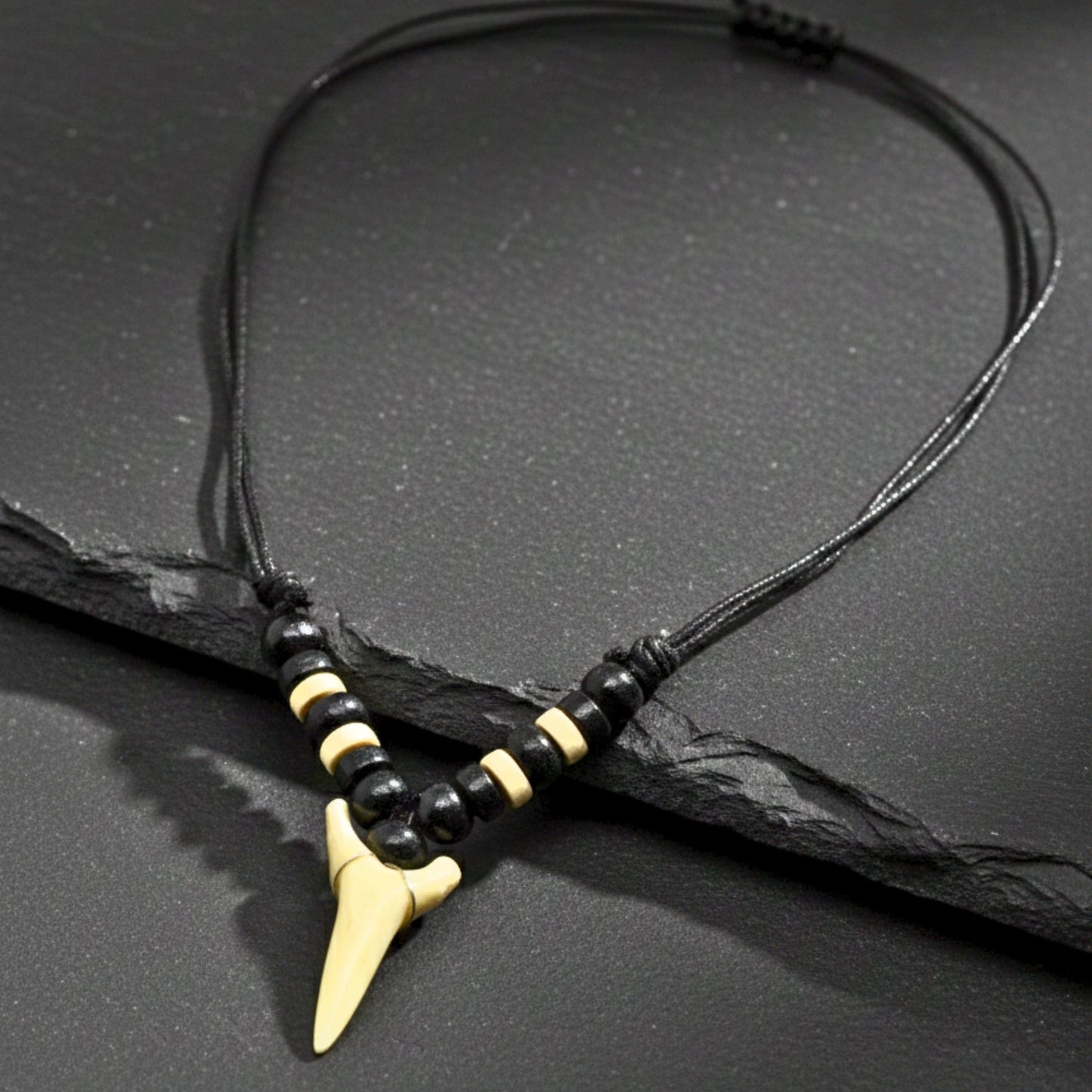 THE MEN THING Leather Necklace HUNTER TOOTH -  20mm Pendant with Adjustable Pure Leather Cord Necklace for Men & Boys