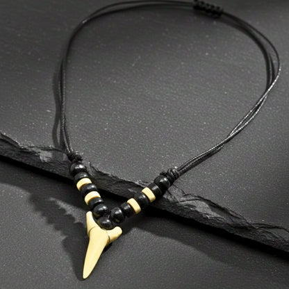 THE MEN THING Leather Necklace HUNTER TOOTH -  20mm Pendant with Adjustable Pure Leather Cord Necklace for Men & Boys