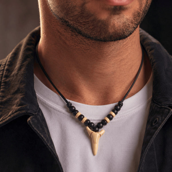 HUNTER TOOTH -  20mm Pendant with Adjustable Pure Leather Cord Necklace for Men & Boys