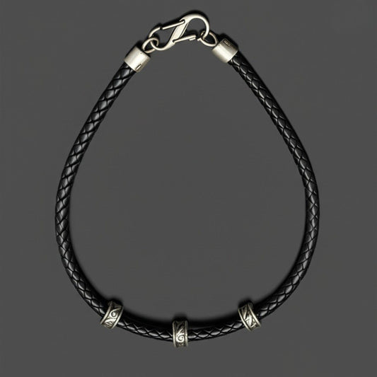 THE MEN THING Leather Necklace IRONVEIL - Titanium Steel Pendant with Rope Chain, for Men & Boys (16inch)