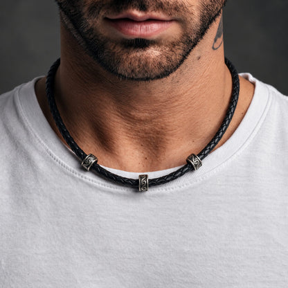 THE MEN THING Leather Necklace IRONVEIL - Titanium Steel Pendant with Rope Chain, for Men & Boys (16inch)