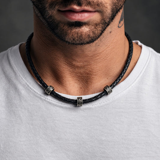 THE MEN THING Leather Necklace IRONVEIL - Titanium Steel Pendant with Rope Chain, for Men & Boys (16inch)