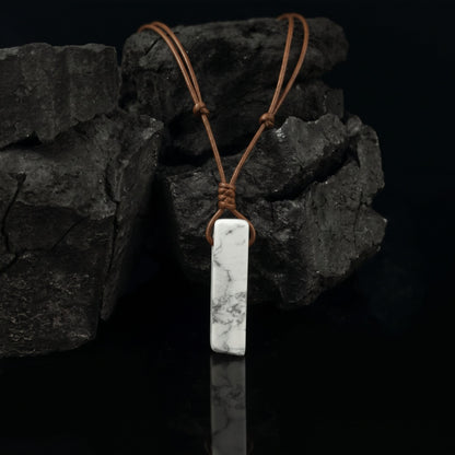 THE MEN THING Leather Necklace IVORY BAR - Natural Crystal Unshaped Pendant with Adjustable Rope Chain for Men and Boys