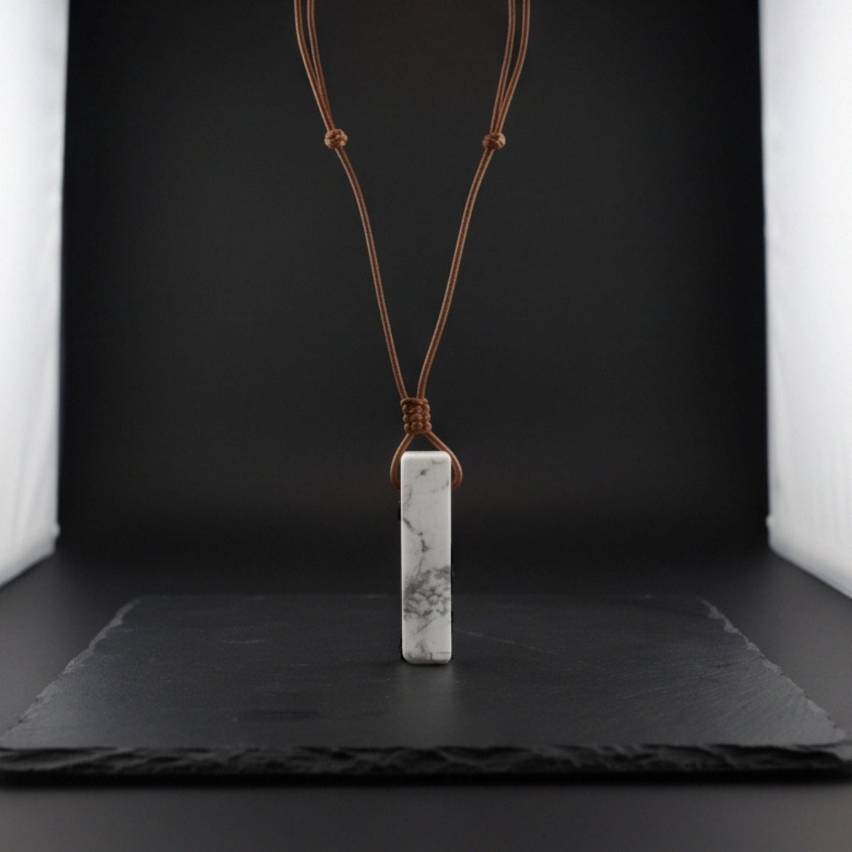 THE MEN THING Leather Necklace IVORY BAR - Natural Crystal Unshaped Pendant with Adjustable Rope Chain for Men and Boys