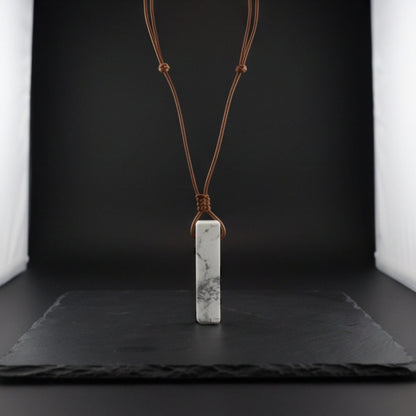 THE MEN THING Leather Necklace IVORY BAR - Natural Crystal Unshaped Pendant with Adjustable Rope Chain for Men and Boys