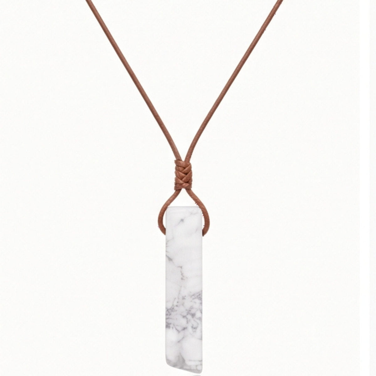 THE MEN THING Leather Necklace IVORY BAR - Natural Crystal Unshaped Pendant with Adjustable Rope Chain for Men and Boys
