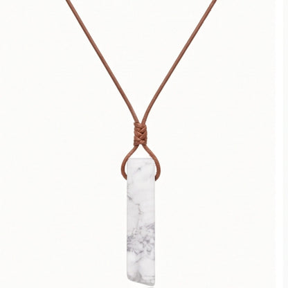 THE MEN THING Leather Necklace IVORY BAR - Natural Crystal Unshaped Pendant with Adjustable Rope Chain for Men and Boys