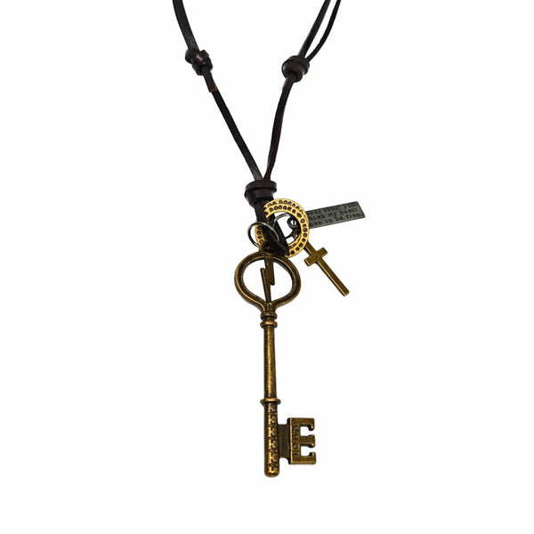 KEY OF VALOR – 3-Inch Pure Stainless Steel Pendant with Adjustable Leather Rope for Men & Boys