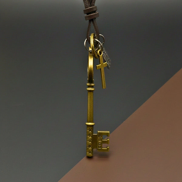 KEY OF VALOR – 3-Inch Pure Stainless Steel Pendant with Adjustable Leather Rope for Men & Boys