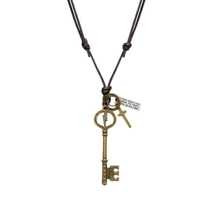 THE MEN THING Leather Necklace KEY OF VALOR – 3-Inch Pure Stainless Steel Pendant with Adjustable Leather Rope for Men & Boys