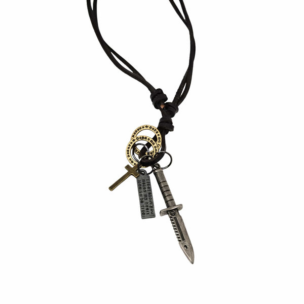 KNIGHT SILVER SWORD – 2.5-Inch Pure Stainless Steel Pendant with Adjustable Leather Rope for Men & Boys
