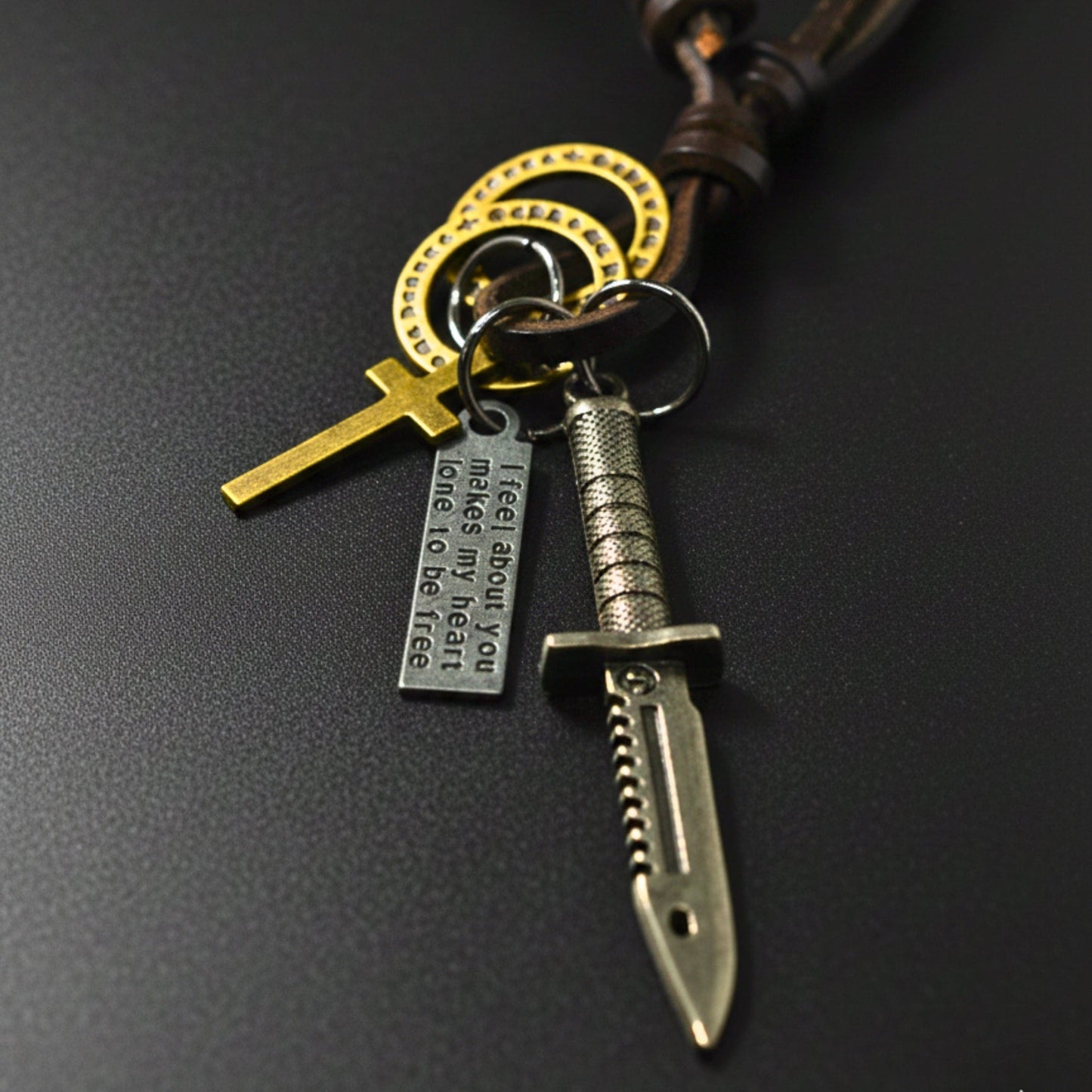 THE MEN THING Leather Necklace KNIGHT SILVER SWORD – 2.5-Inch Pure Stainless Steel Pendant with Adjustable Leather Rope for Men & Boys