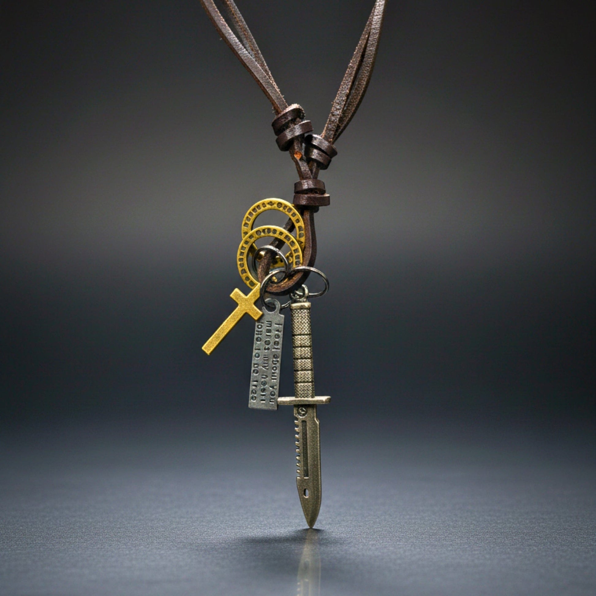 THE MEN THING Leather Necklace KNIGHT SILVER SWORD – 2.5-Inch Pure Stainless Steel Pendant with Adjustable Leather Rope for Men & Boys