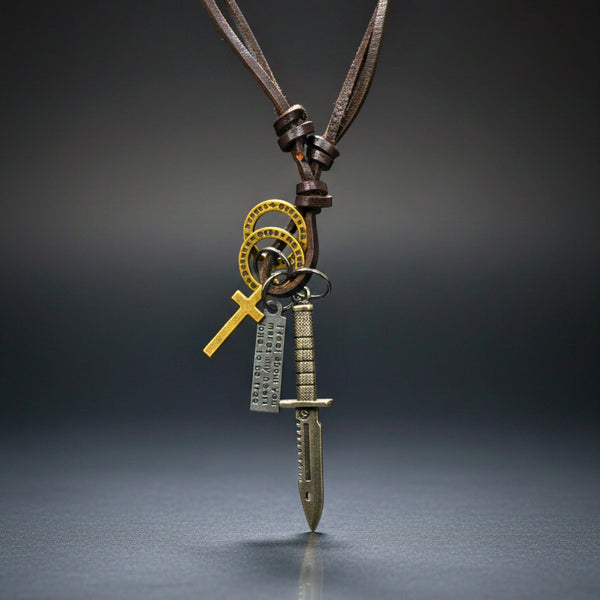 KNIGHT SILVER SWORD – 2.5-Inch Pure Stainless Steel Pendant with Adjustable Leather Rope for Men & Boys