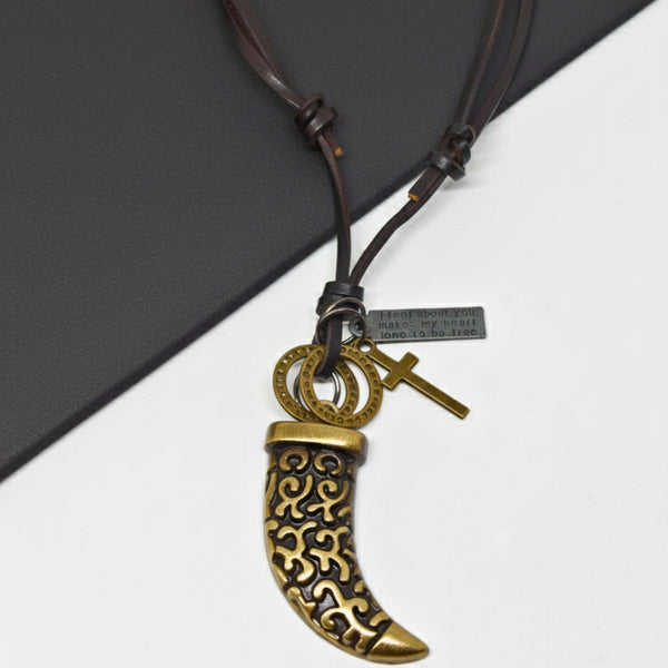 LEGION FANG - Brass Gold  – 2-Inch Pure Stainless Steel Pendant with Adjustable Leather Rope for Men & Boys