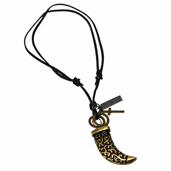 LEGION FANG - Brass Gold  – 2-Inch Pure Stainless Steel Pendant with Adjustable Leather Rope for Men & Boys