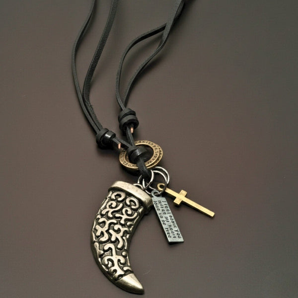 LEGION FANG - SILVER  – 2-Inch Pure Stainless Steel Pendant with Adjustable Leather Rope for Men & Boys