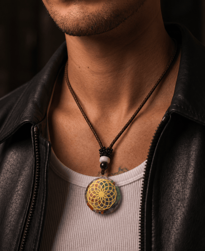 THE MEN THING Leather Necklace LUMIGRID  - Natural Crystal necklace with 30 inch Adjustable Rope Chain for Men & Boys