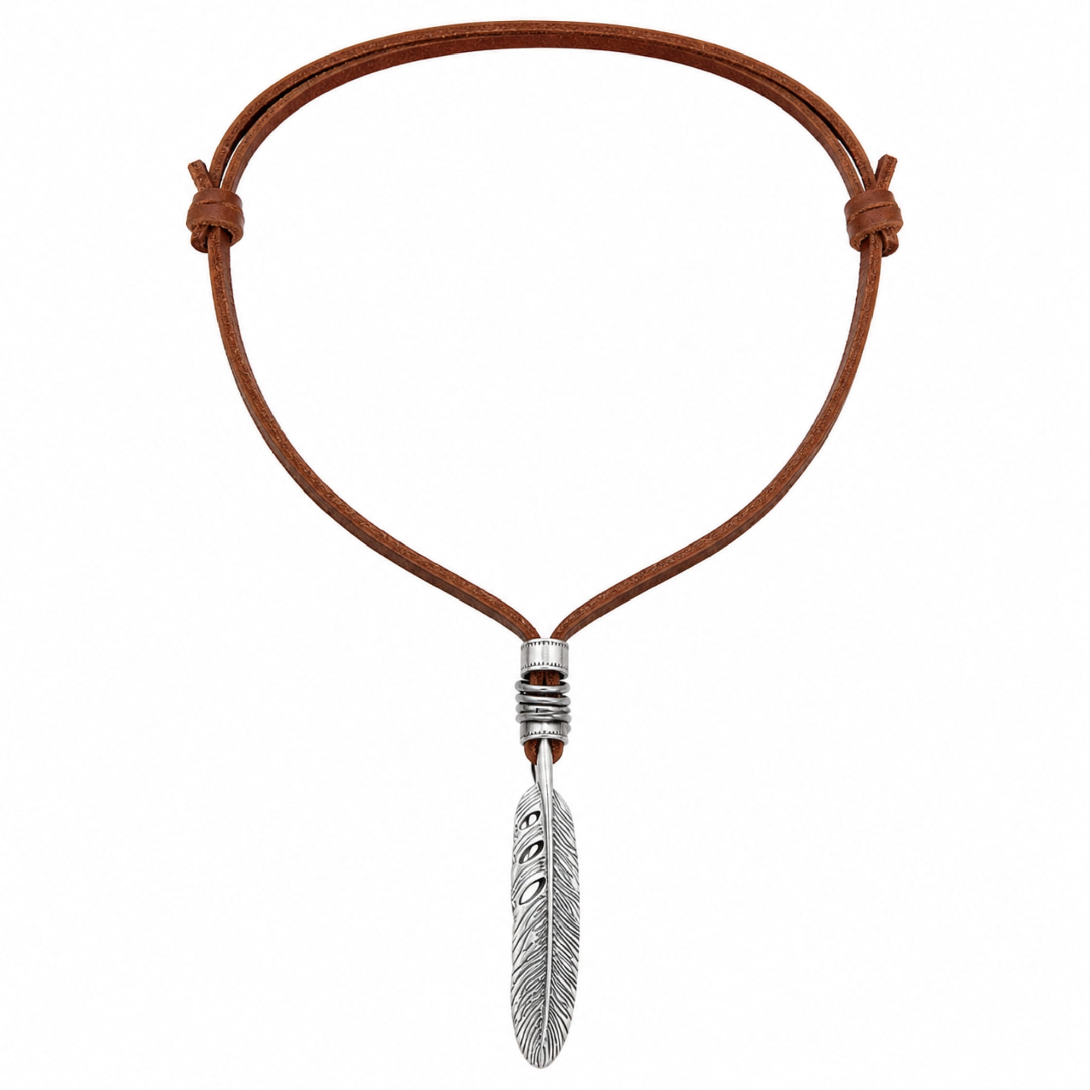 Buy Leather Feather Pendant Necklace for Men — Adjustable | TMT