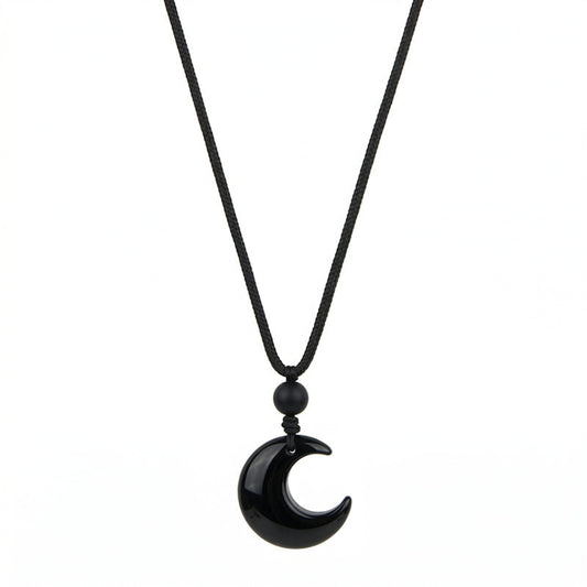 THE MEN THING Leather Necklace MOONARA BLACK - 26mm Pendant with Adjustable Pure Leather Cord Necklace for Men & Boys