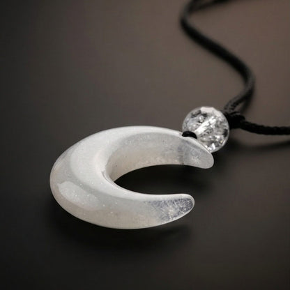 THE MEN THING Leather Necklace MOONARA WHITE - 26mm Pendant with Adjustable Pure Leather Cord Necklace for Men & Boys