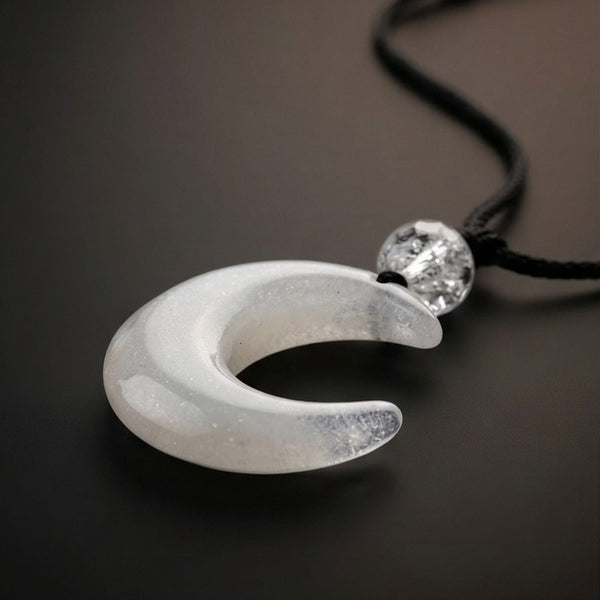 MOONARA WHITE - 26mm Pendant with Adjustable Pure Leather Cord Necklace for Men & Boys