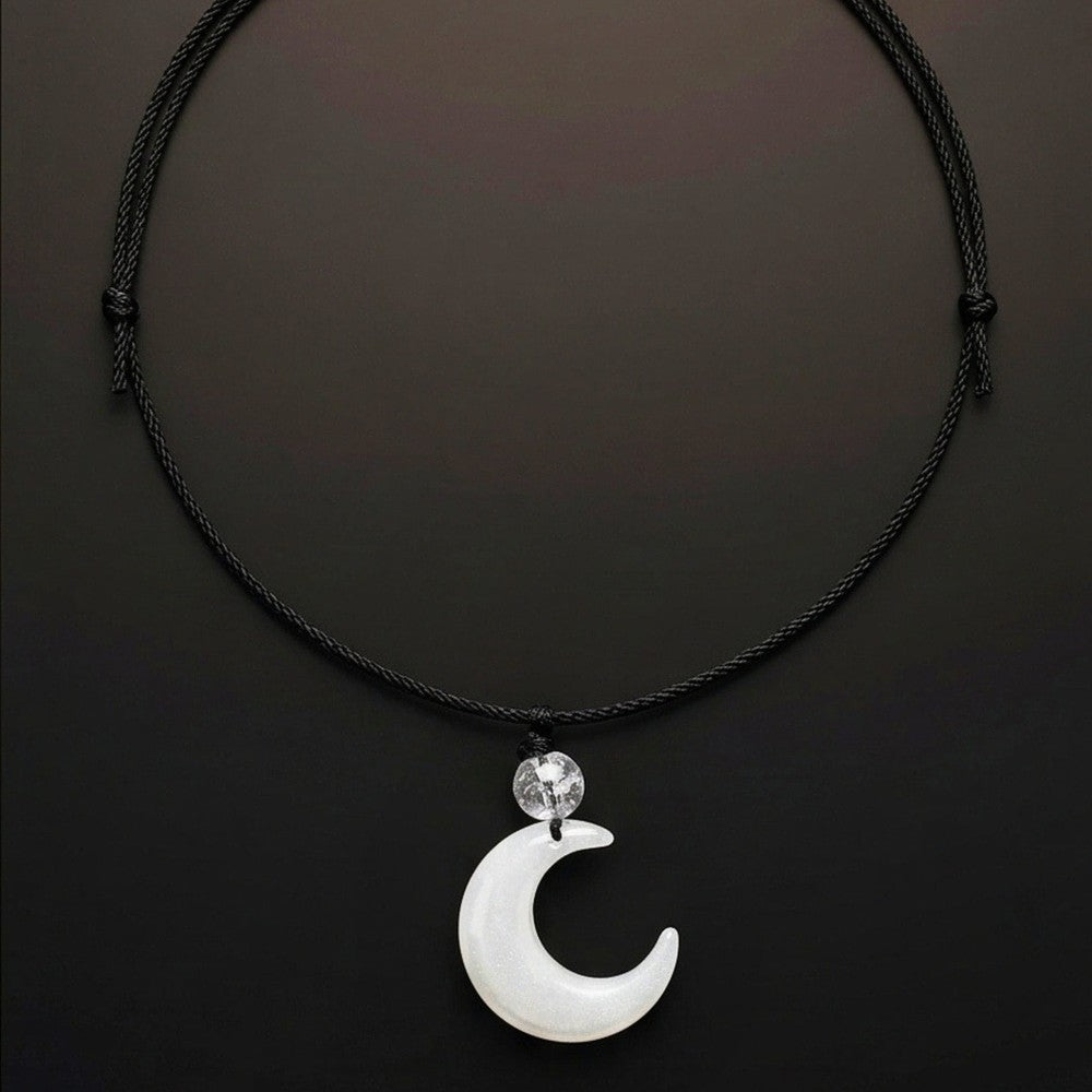 THE MEN THING Leather Necklace MOONARA WHITE - 26mm Pendant with Adjustable Pure Leather Cord Necklace for Men & Boys