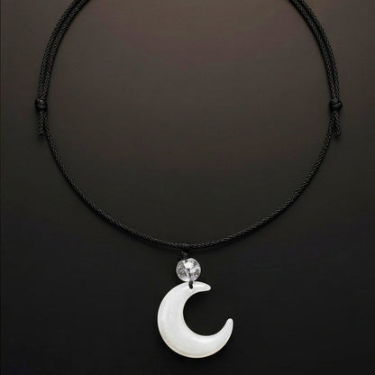 THE MEN THING Leather Necklace MOONARA WHITE - 26mm Pendant with Adjustable Pure Leather Cord Necklace for Men & Boys