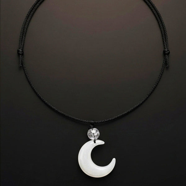 MOONARA WHITE - 26mm Pendant with Adjustable Pure Leather Cord Necklace for Men & Boys