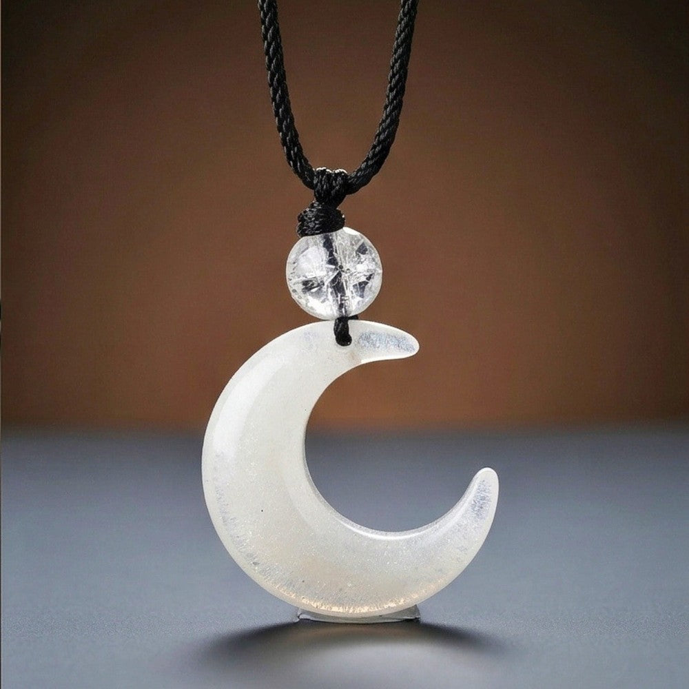 THE MEN THING Leather Necklace MOONARA WHITE - 26mm Pendant with Adjustable Pure Leather Cord Necklace for Men & Boys