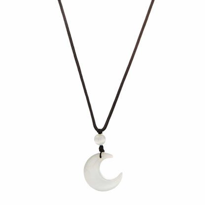 THE MEN THING Leather Necklace MOONARA WHITE - 26mm Pendant with Adjustable Pure Leather Cord Necklace for Men & Boys