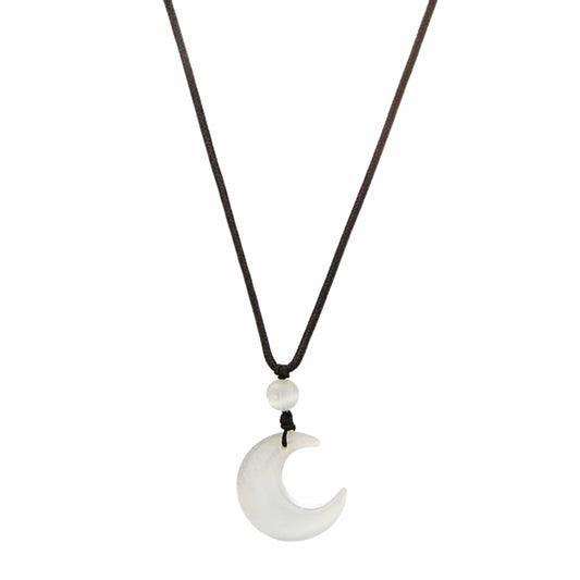 THE MEN THING Leather Necklace MOONARA WHITE - 26mm Pendant with Adjustable Pure Leather Cord Necklace for Men & Boys