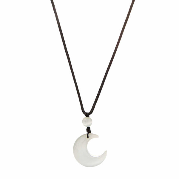 MOONARA WHITE - 26mm Pendant with Adjustable Pure Leather Cord Necklace for Men & Boys