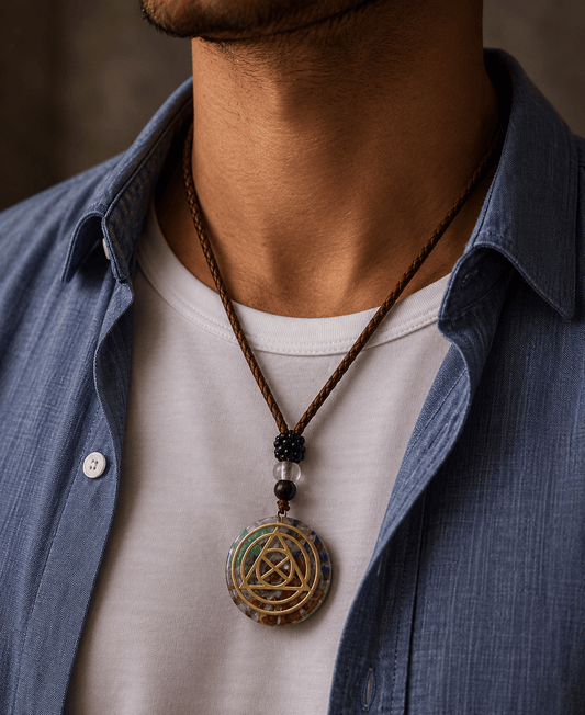THE MEN THING Leather Necklace MYSTALIQUE  - Natural Crystal necklace with 30 inch Adjustable Rope Chain for Men & Boys