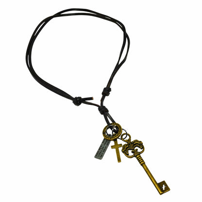 THE MEN THING Leather Necklace MYSTERIOUS KEY – 2.5-Inch Pure Stainless Steel Pendant with  Adjustable Leather Rope for Men & Boys