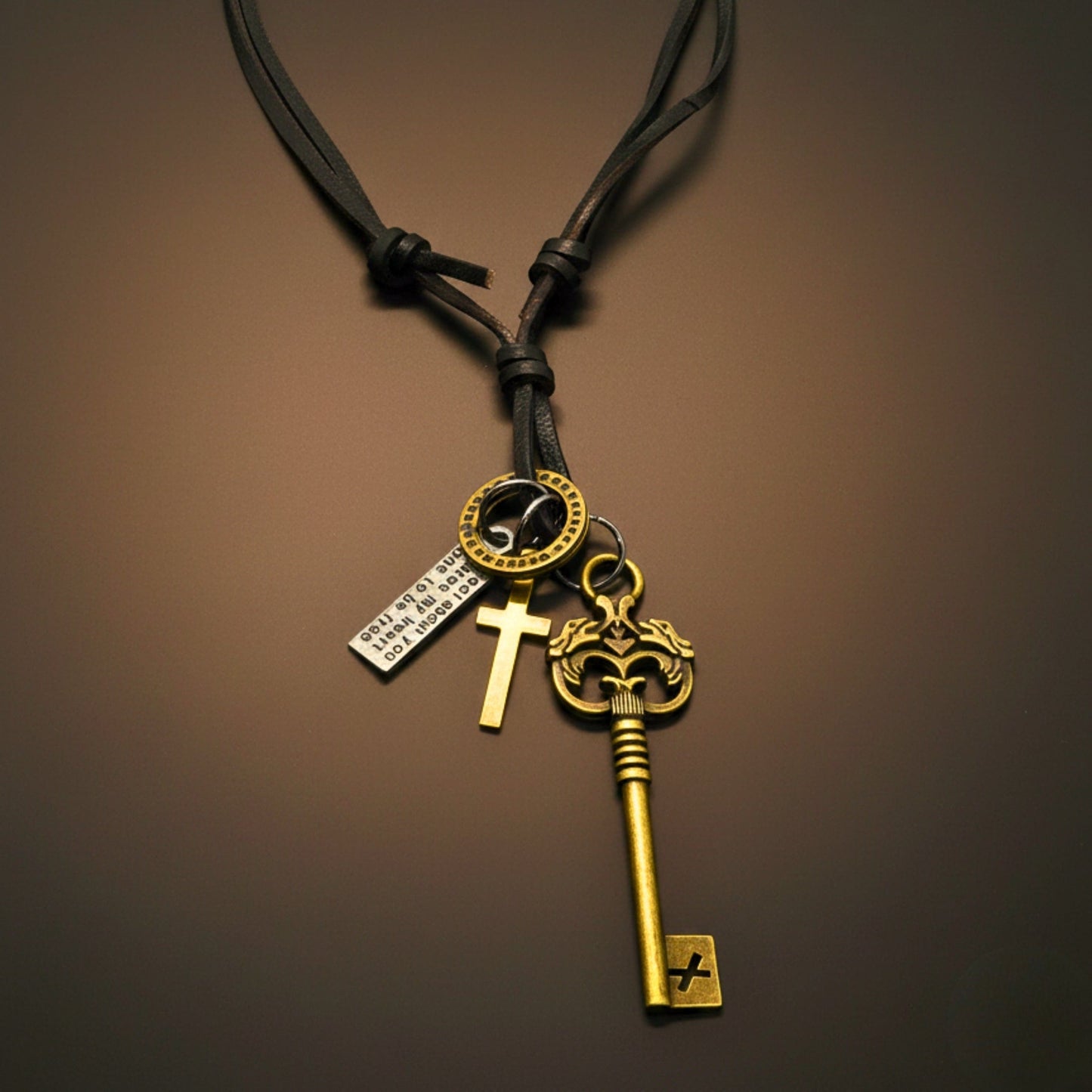 THE MEN THING Leather Necklace MYSTERIOUS KEY – 2.5-Inch Pure Stainless Steel Pendant with  Adjustable Leather Rope for Men & Boys