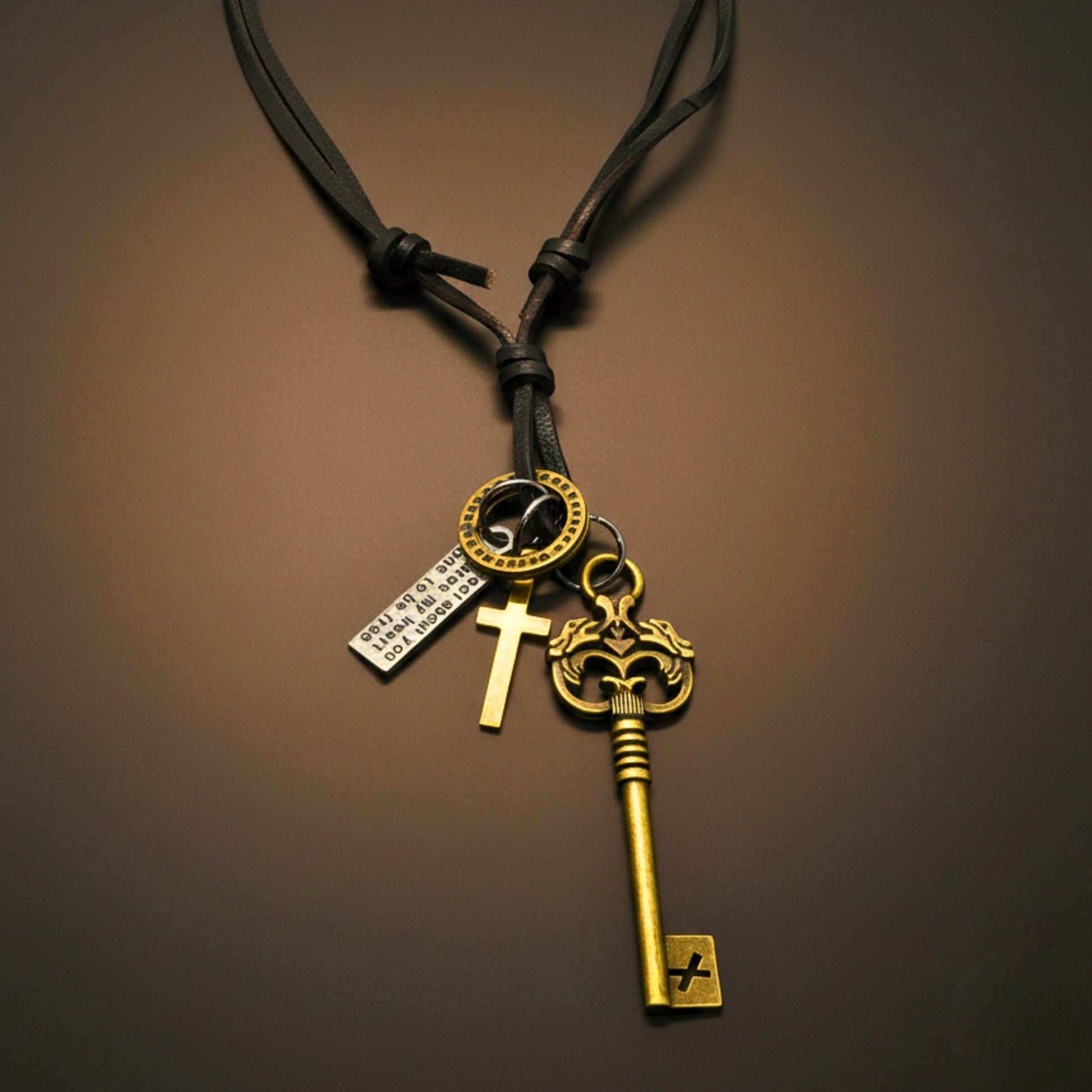 THE MEN THING Leather Necklace MYSTERIOUS KEY – 2.5-Inch Pure Stainless Steel Pendant with  Adjustable Leather Rope for Men & Boys