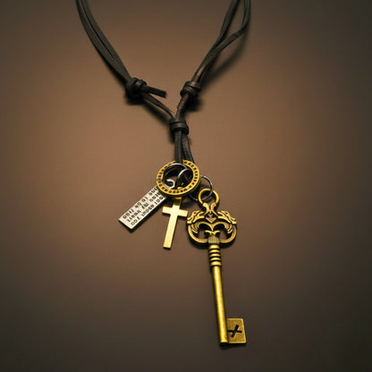 THE MEN THING Leather Necklace MYSTERIOUS KEY – 2.5-Inch Pure Stainless Steel Pendant with  Adjustable Leather Rope for Men & Boys